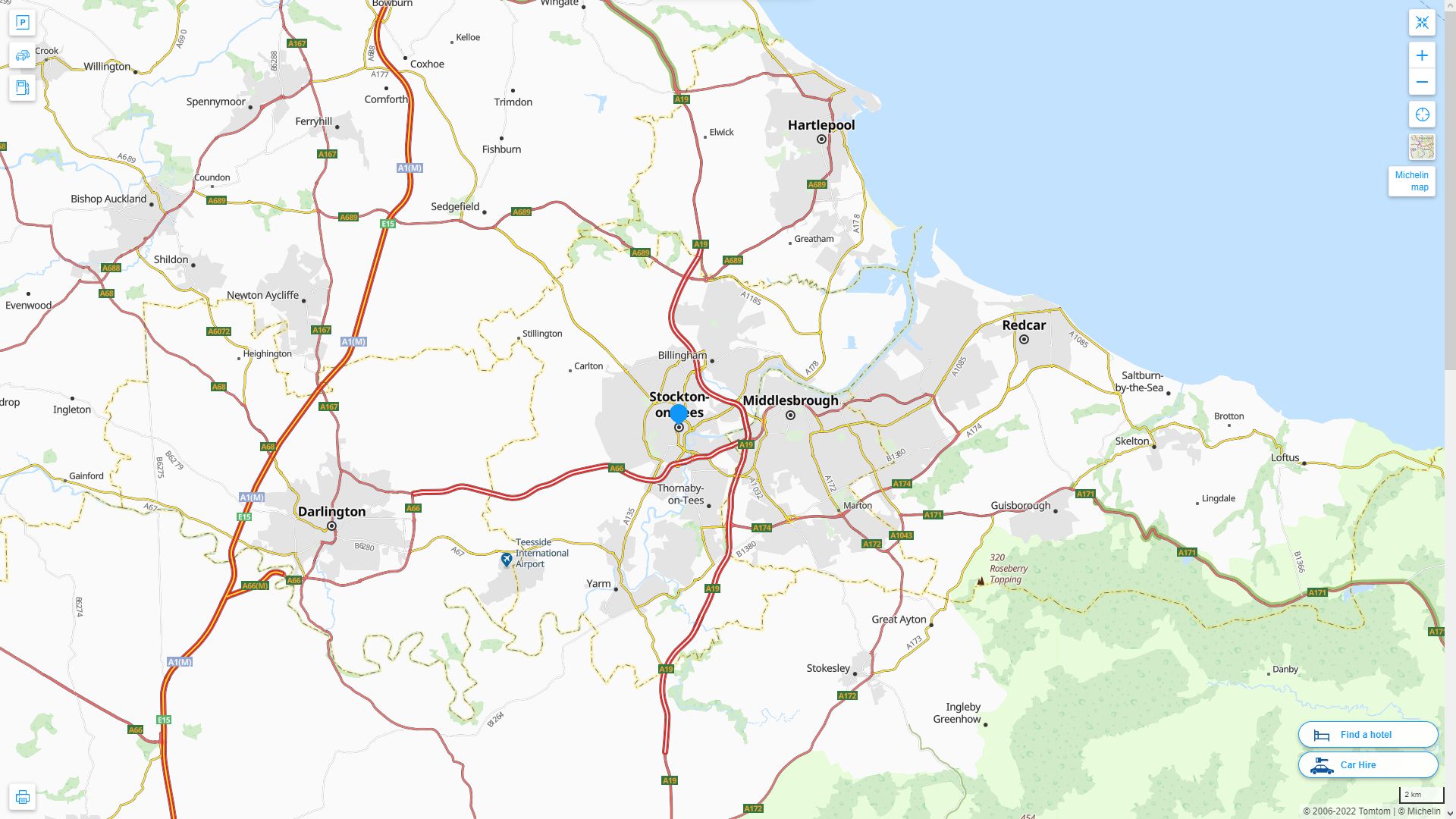 Stockton on Tees Highway and Road Map